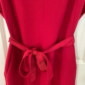 Eliza J belted sleeveless ruby red dress with gold back zip